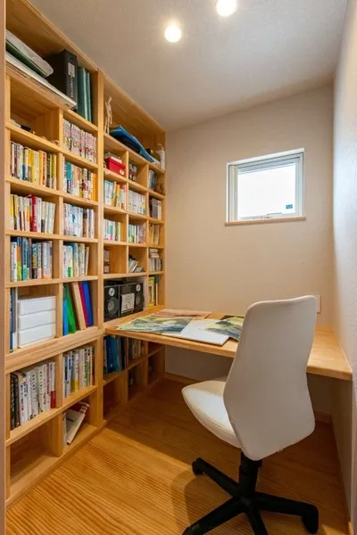 空間にぴったり収まる本棚を造作。